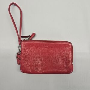 Coach Wrist Wallet Red Pebble Leather Wristlet Flawed
